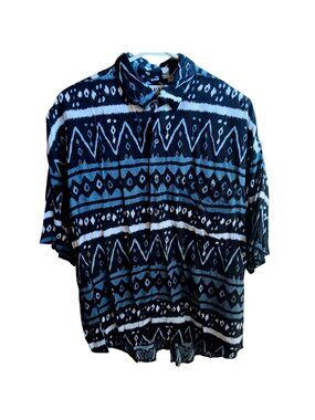 Vintage Large Rayon Hawaiian Shirt Club by Impact Mens Tribal Print 1990s